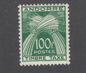 French Andorra Sc J41 MNH. 1953 100fr deep green Postage Due, fresh, bright