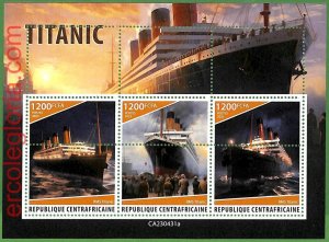 B1318 - Centrafricaine - ERROR MISPERF Stamp Sheet - 2023 - Titanic, Transport-