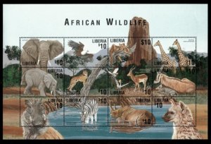 Liberia - 2004 - African Wildlife - Animals - Sheet of 12 Stamps - MNH