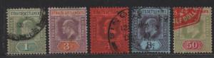 $Straits Settlements Sc#93-5, 97, 101 used, F-VF, part set, Cv. $28.40