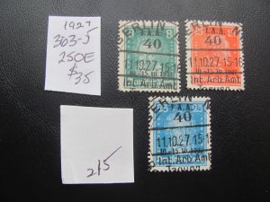 GERMANY 1927 USED  SC 363-365 SET XF 250 EUROS (215) NEW USED COLL.