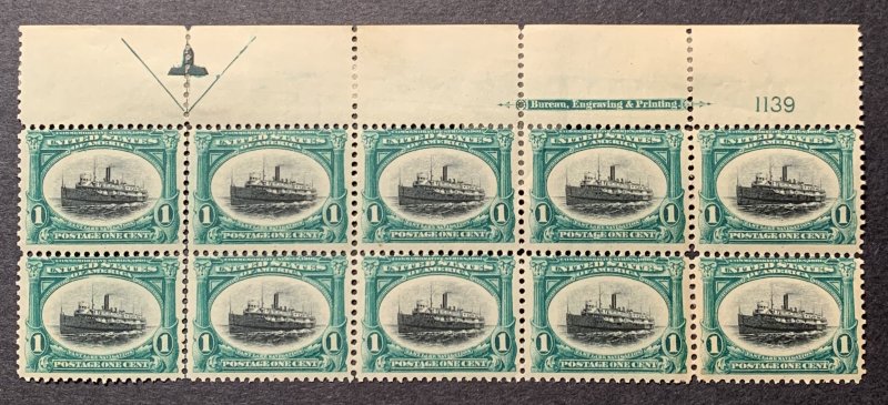 Scott #295 Plate Block Of 10. Mint Light Hinge. Pan American Exp