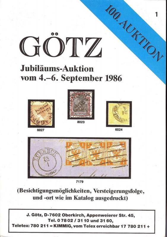 Gotz: Sale # 100  -  100. Gotz-Auktion, Jurgen Gotz  Sept...