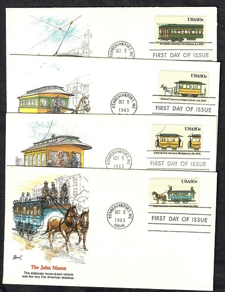2059 - 2062 Streetcars set of 4  Unaddressed Fleetwood FDCs