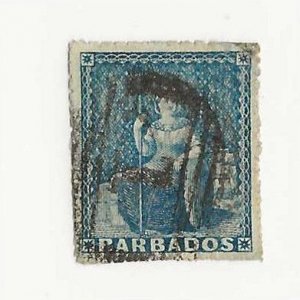 Barbados Sc #12a  1p blue pin perf 12/1/2  used VG