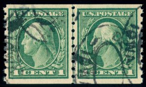 MOMEN: US STAMPS #412 COIL LINE PAIR USED PSE GRADED CERT VF-80 LOT #88254