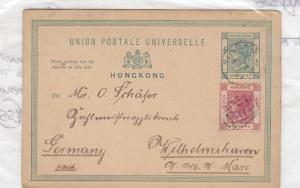 Hong Kong QV 1891 Uprated Postcard To Germany J1714