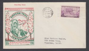 US Planty 783-21e.2 FDC. 1936 3c Oregon Territory, Top Notch cachet, clean, F-VF