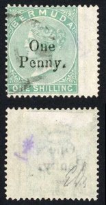 Bermuda SG17 1d on 1/- Green Cat 250 pounds