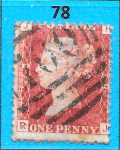 GB QV 1868 SG43 / 44, 1d Penny Red, Very Good Used, Plate 78 (RJ)
