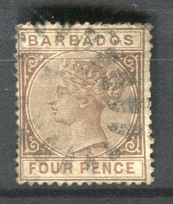 BARBADOS; 1880s early classic QV issue fine used 4d. value