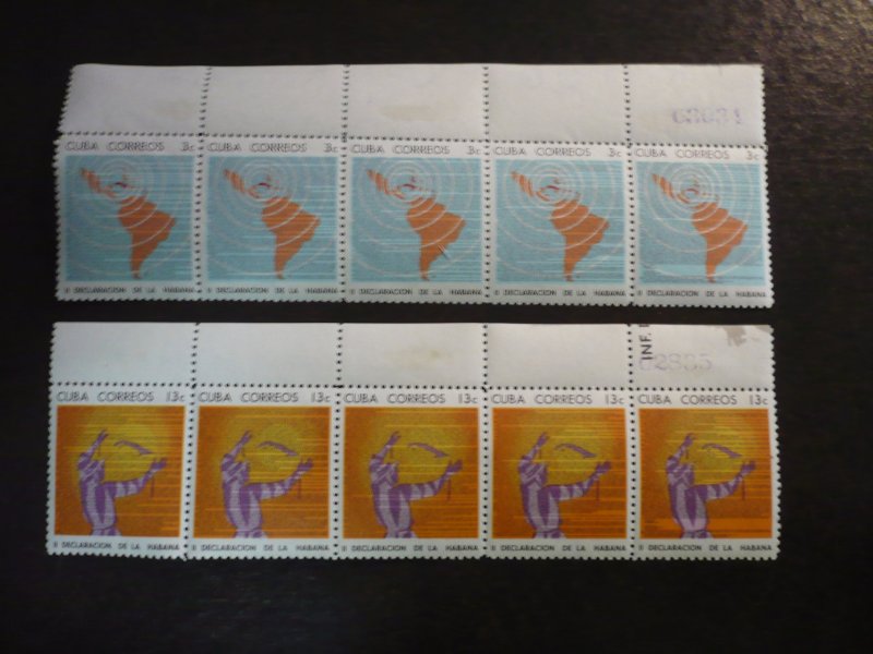 Stamps - Cuba - Scott# 931-932 - Mint Hinged Strip of 5 Stamps