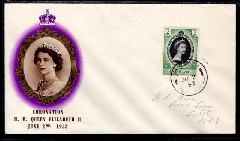 British Virgin Islands 114 Queen Elizabeth II Coronation Typed FDC