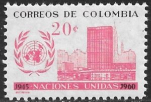 COLOMBIA 1960 UN ANNIVERSARY Issue Sc 724 MNH