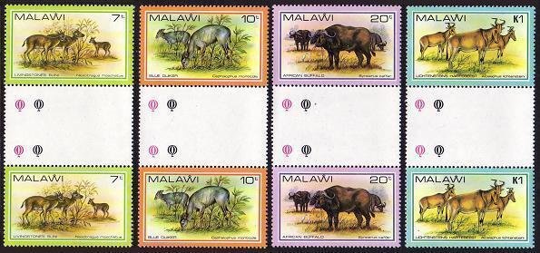 Malawi 378-381 gutter, MNH. Mi 356-359. Wildlife 1981. Livingstone Suni, Buffalo