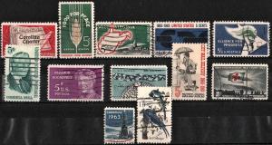 United States Used Commemoratives of 1963 (12 Stamps)