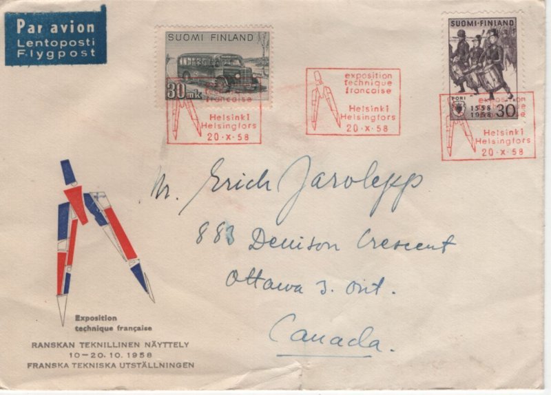 Finland 1958 Cover Sc 356, Sc 253A Airmail to Canada Event Cancel