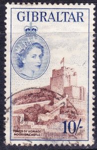 GIBRALTAR 1953 10/- Reddish-Brown & Ultramarine SG157 Used