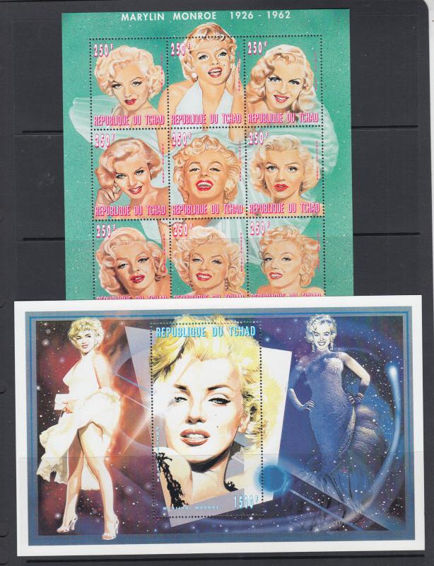 Chad Sc 704j, 727-728 MNH. 1996 Marilyn Monroe, 2 complete sets, VF