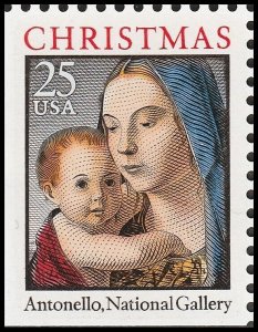 US 2514a Christmas Madonna & Child 25c single from booklet MNH 1990