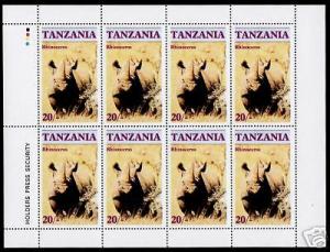 Tanzania 321 Sheet MNH Rhinoceros