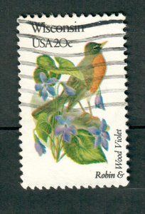 2001A Wisconsin Birds and Flowers used single - bullseye perf 11.25 x 11