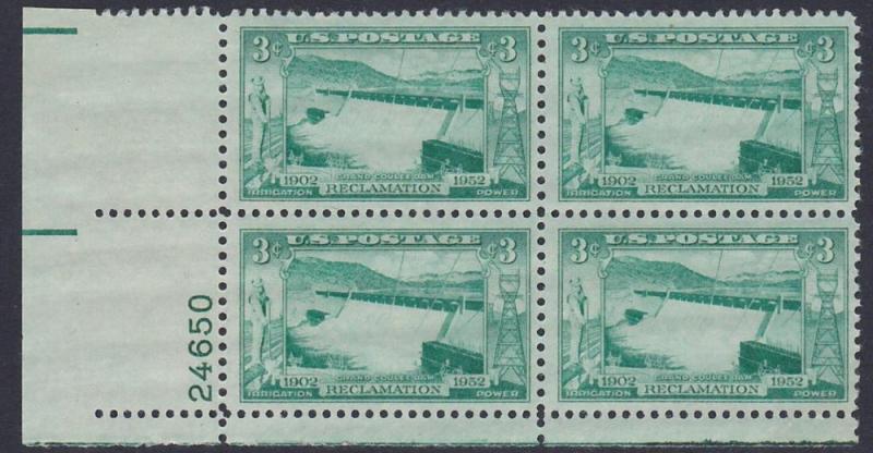 US 1009 Grand Coulee Dam Plate Block MNH