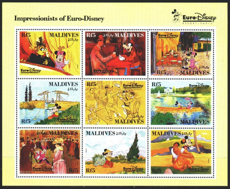 Maldives. 1992. Small sheet 1831-39. Disney, cartoons. MNH.