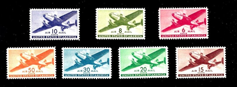 US 1941 Airmail SC# C 25-C 31   Gem Set  Mint NH - Centered - Vivid Color 