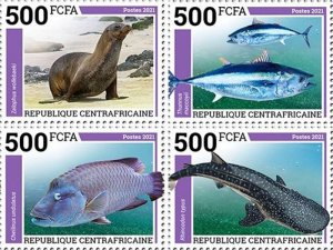 Central Africa - 2021 Endangered Water Animals - 4 Stamp Set - CA210703a