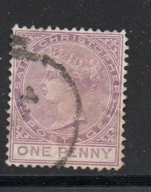 St Christopher Sc 4 1875 1d lilac rose Victoria stamp used