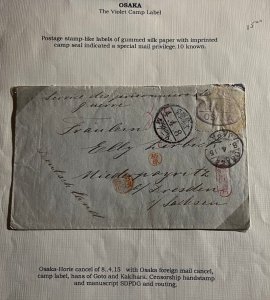 1915 WWI Osaka Japan POW Cover Gummed Silk Paper Label Stamp Special Privilege