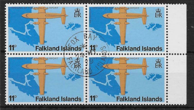 FALKLAND ISLANDS SG361w 1979 AIRPORT 11p WMK S/WAYS INV USED BLK OF 4