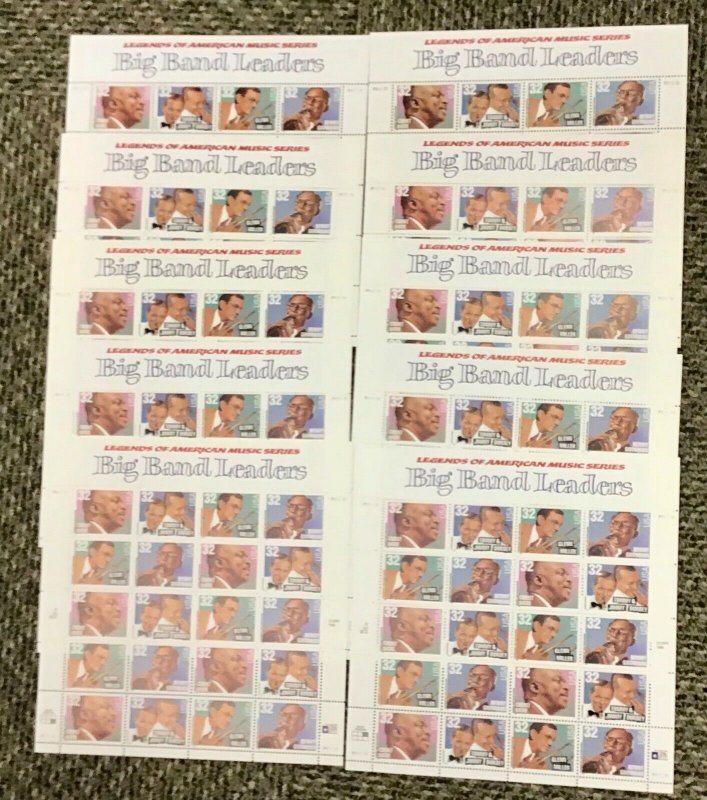 3096-3099  Big Band Leaders  Lot of 10 sheets. 32  c MNH sheet of 20  FV $64