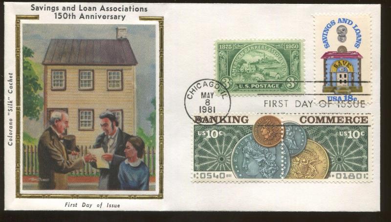 1981 Chicago Illinois Banking & Commerce Colorano Silk Cachet First Day Cover