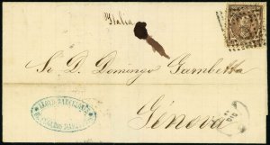 Spain to Italy Genoa 1877 Cover 25c #225 Postage Lloyd Barcelones Insurance Co.