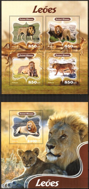 Guinea Bissau 2014 Wild Cats Lions (2) sheet + S/S MNH