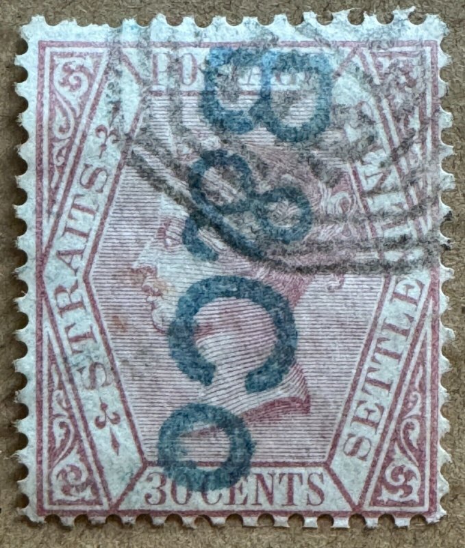 MALAYA Straits Settlements 1867-72 QV 30c CC Used SG#17 M5464