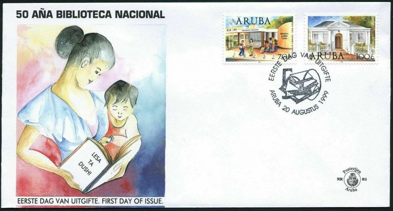 Aruba 180-181 FDC. National Library,50th Ann.1999.