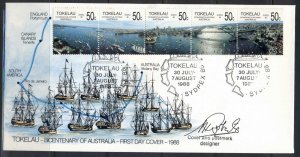 Tokelau 1988 Bicentenary of Australia Signed Cover & Postmark designerFDC