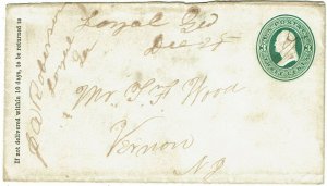 1870's Loyal, GA (DPO) manuscript cancel on 3c entire, Helbock rarity 7