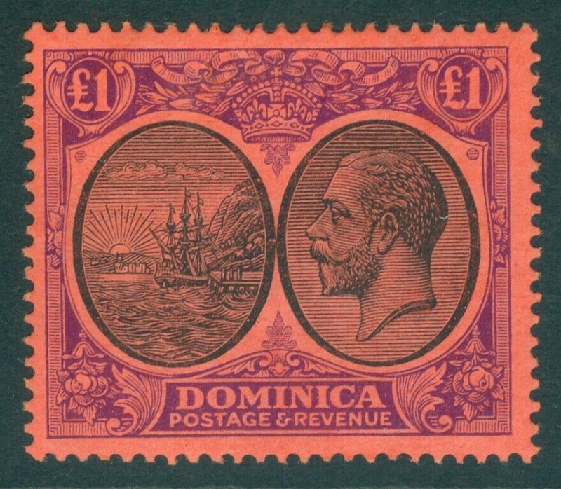 SG 91 Dominica 1923-33. £1 black & purple/red. Lightly mounted mint CAT £225