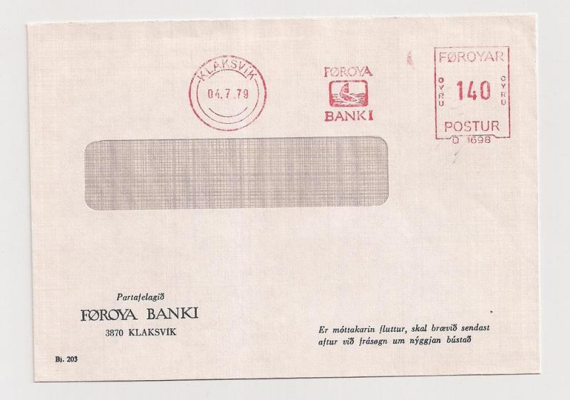 FAROE ISLANDS: 1979 Klaksvik meter stamp on full cover Bank