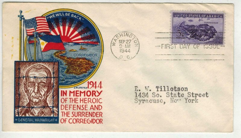 Patriotic FDC Staehle 925-25 CORREGIDOR PHILIPPINES GENERAL WAINWRIGHT 1944