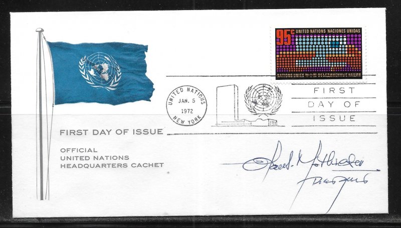 United Nations 226 Definitive Headquarters Cachet FDC Signed by Designer