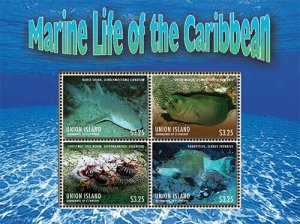Union Island 2013 - Marine Life of the Caribbean - Sheet of 4 Stamps - MNH