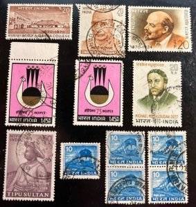 India Scott# 511, 512, 513, 568, 584, 611, 670(5) F/VF Used Lot of 12 Cat. $6.10