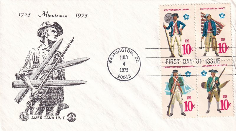 1975,  Minuteman, Block/4, Unknown Artist, FDC (E12282)