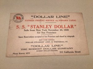 United States S. S. Stanley Dollar sails from New York 1920 postal card 66926