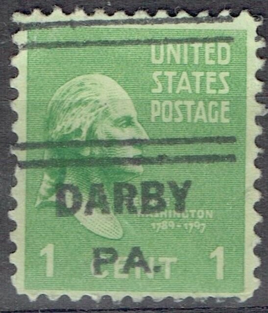 1938 1c WASHINGTON (704-631) precancel from DARBY PA. Very nice TYPE!